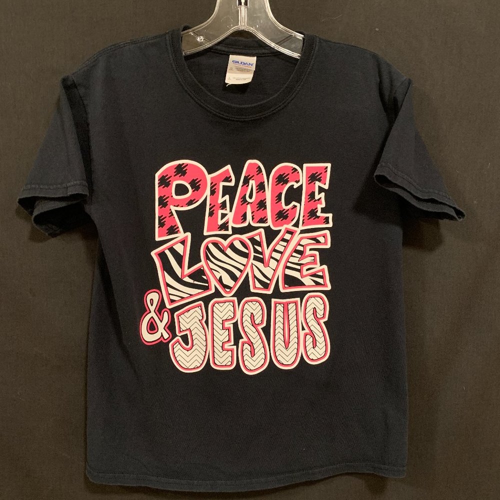 Peace, Love, and Jesus T-shirt. Youth Large.